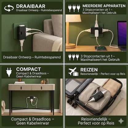 🔌Draaibare Stekkerdoos – De praktische oplossing voor krappe ruimtes