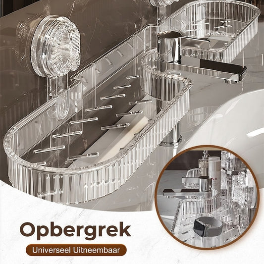 No-drill drainable wall-mounted storage rack