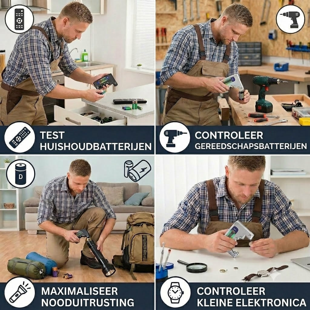 Digitale batterijtester met LCD-scherm – kan de capaciteit meten van AA, AAA, C, D, 9V en knoopcelbatterijen 🔋