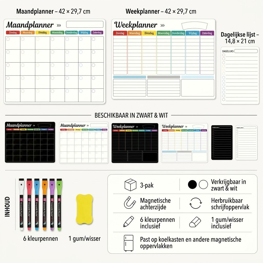Magnetische familieplanner – Maand-, week- en dagplanning