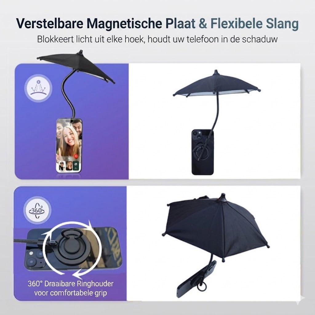 MagSafe Magnetische Telefoon Paraplu – Telescopisch Zonnescherm voor Smartphone