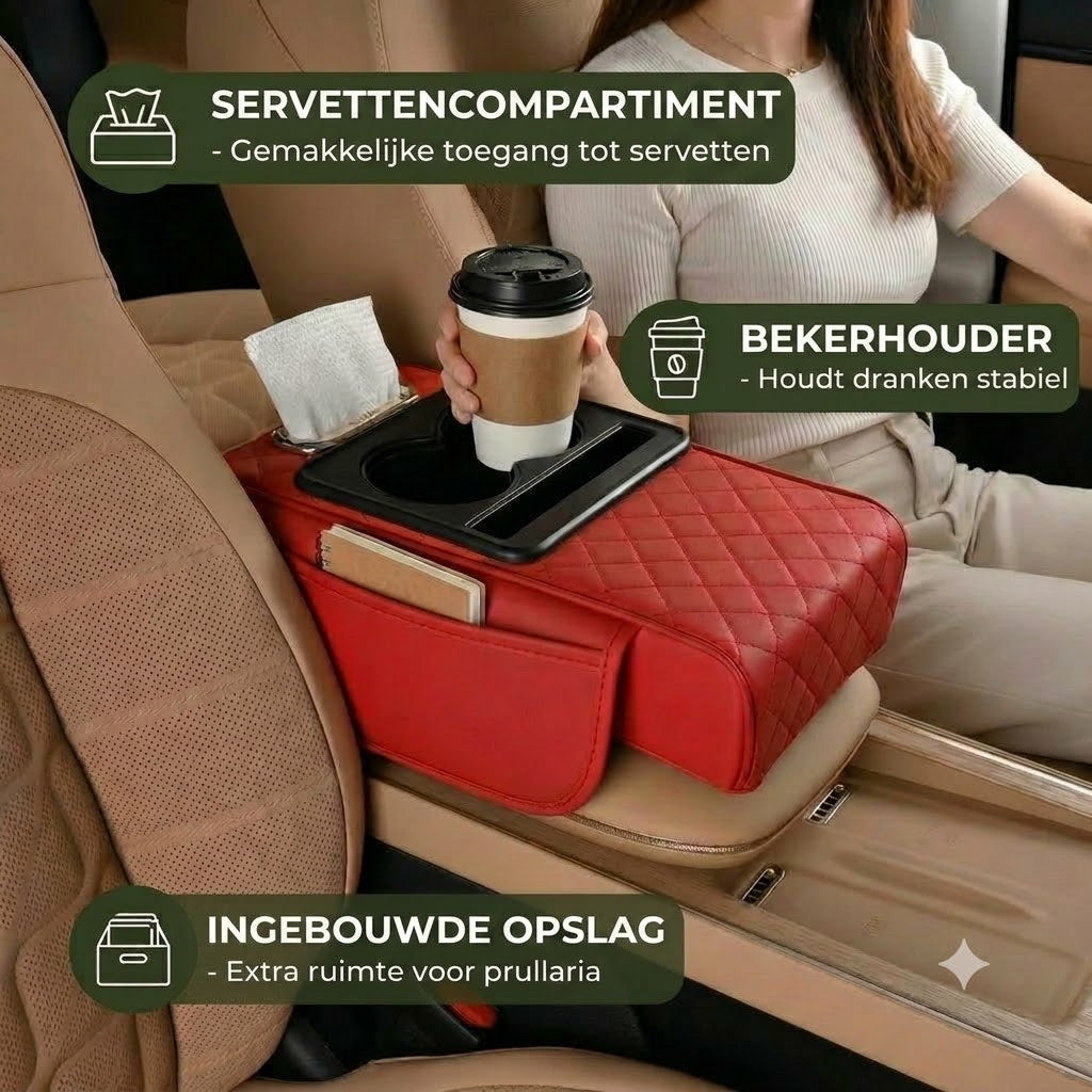 Multifunctionele opbergtas voor de armsteun van de auto - met bekerhouder en ingebouwde vakken