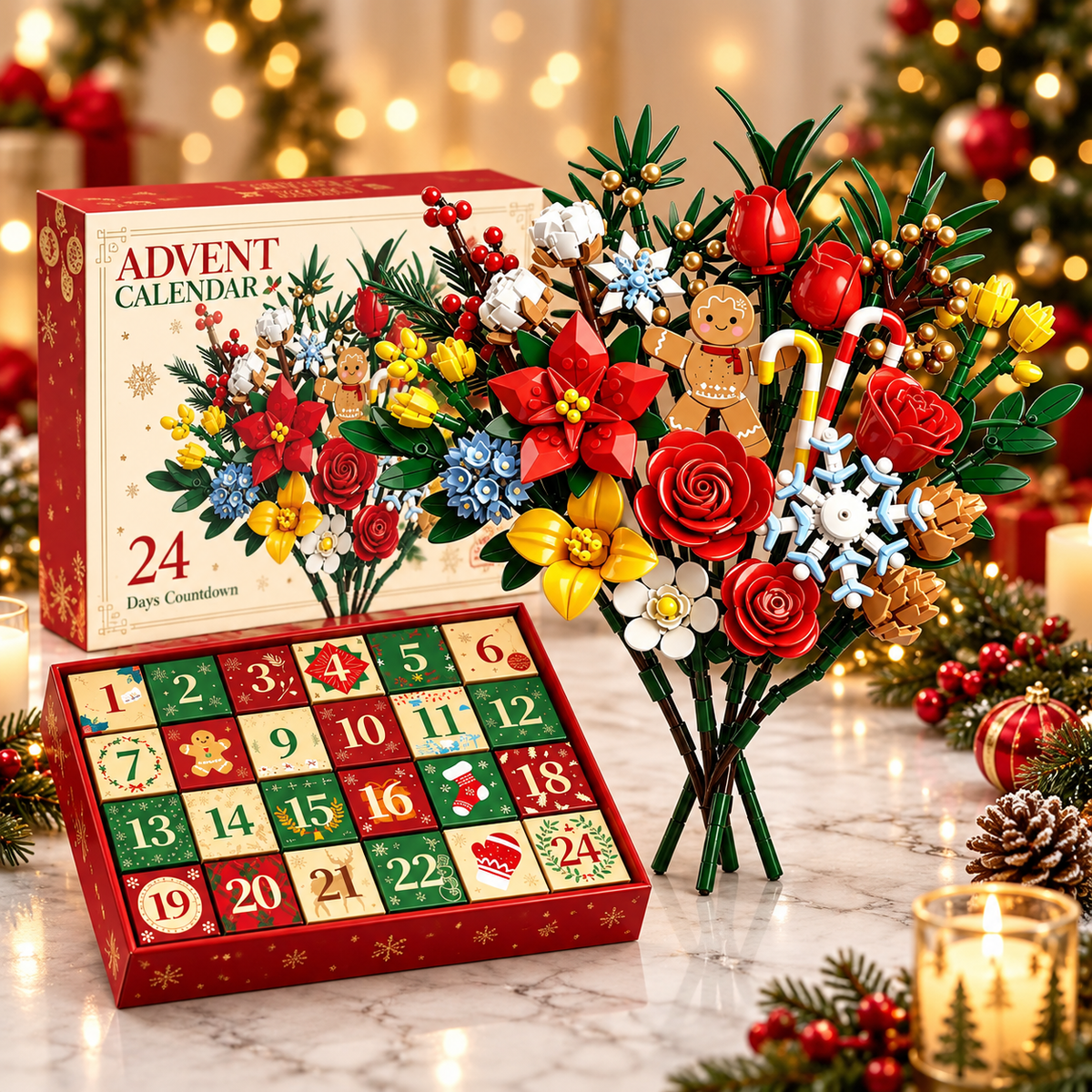 "Bloom & Build" adventskalender – Bouw je eigen magische kerstboeket