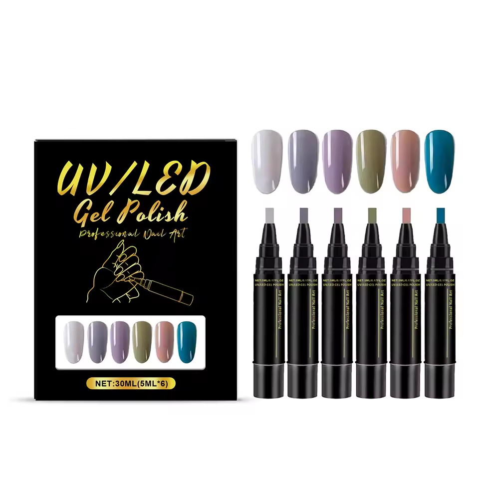 SalonPen – 3-in-1 Nagellak Pen (met UV-lamp) – Set van 6