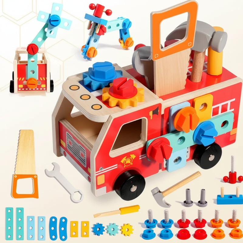 Houten Brandweerwagen Bouwpakket - Constructie Speelgoed met Gereedschap (Educatief & Duurzaam).