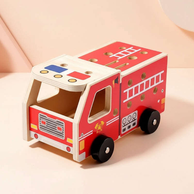Houten Brandweerwagen Bouwpakket - Constructie Speelgoed met Gereedschap (Educatief & Duurzaam).