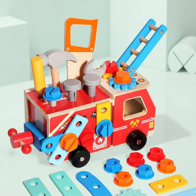 Houten Brandweerwagen Bouwpakket - Constructie Speelgoed met Gereedschap (Educatief & Duurzaam).