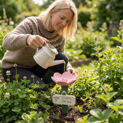 Bloemvormige bijendrinker – kleurrijke drinkplaats in de tuin