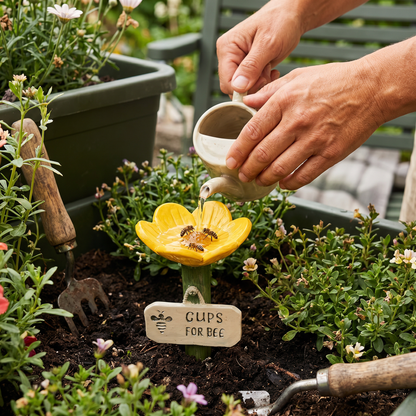 Bloemvormige bijendrinker – kleurrijke drinkplaats in de tuin