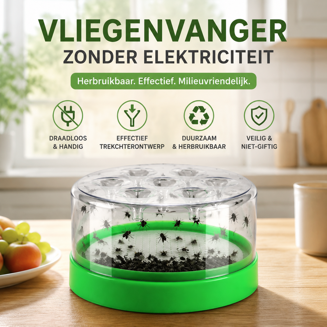 ♻️ Herbruikbare Vliegenvanger - Niet-Elektrische & Milieuvriendelijke Insectenval voor Buiten
