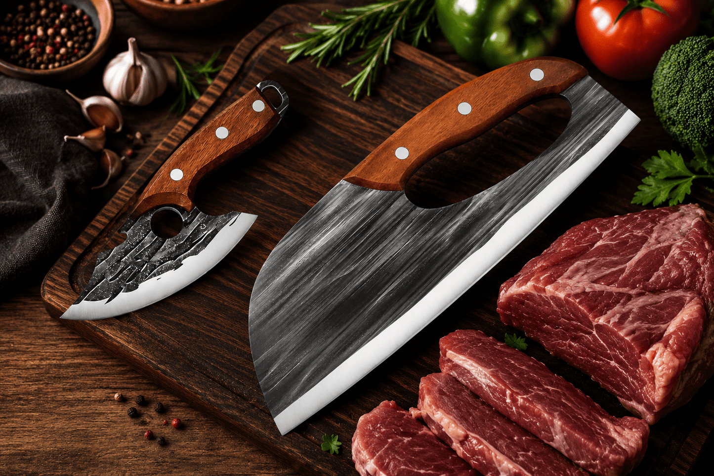 🔪Premium Vleesmessenset (Set van 2) – Ultieme Scherpte voor BBQ, Grillen en Koken