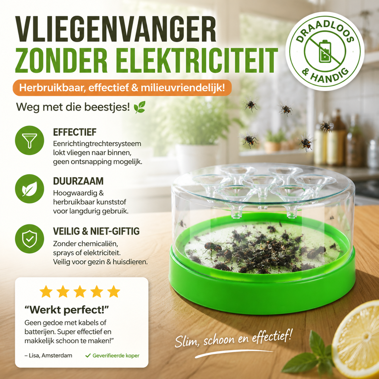 ♻️ Herbruikbare Vliegenvanger - Niet-Elektrische & Milieuvriendelijke Insectenval voor Buiten