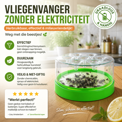 ♻️ Herbruikbare Vliegenvanger - Niet-Elektrische & Milieuvriendelijke Insectenval voor Buiten