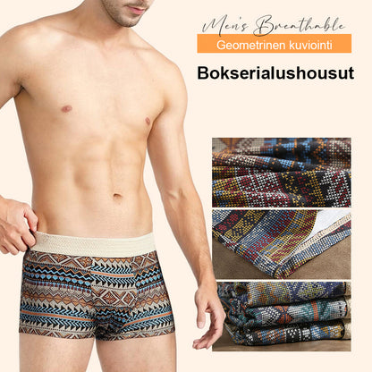 Hengittävät miesten bokserit geometrisella kuviolla – 1 setti (3 kappaletta)
