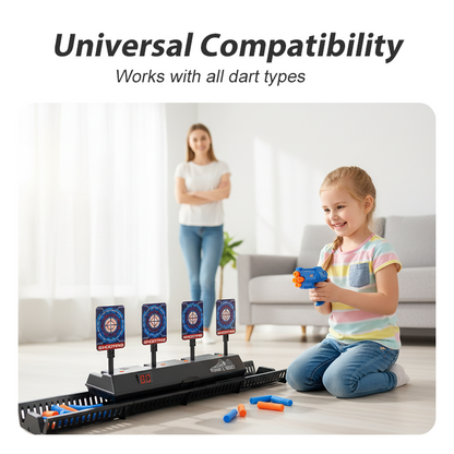 Interaktiivinen ammuntapeli liikkuvilla maaleilla ja automaattisella nollauksella