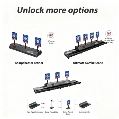 Interaktiivinen ammuntapeli liikkuvilla maaleilla ja automaattisella nollauksella