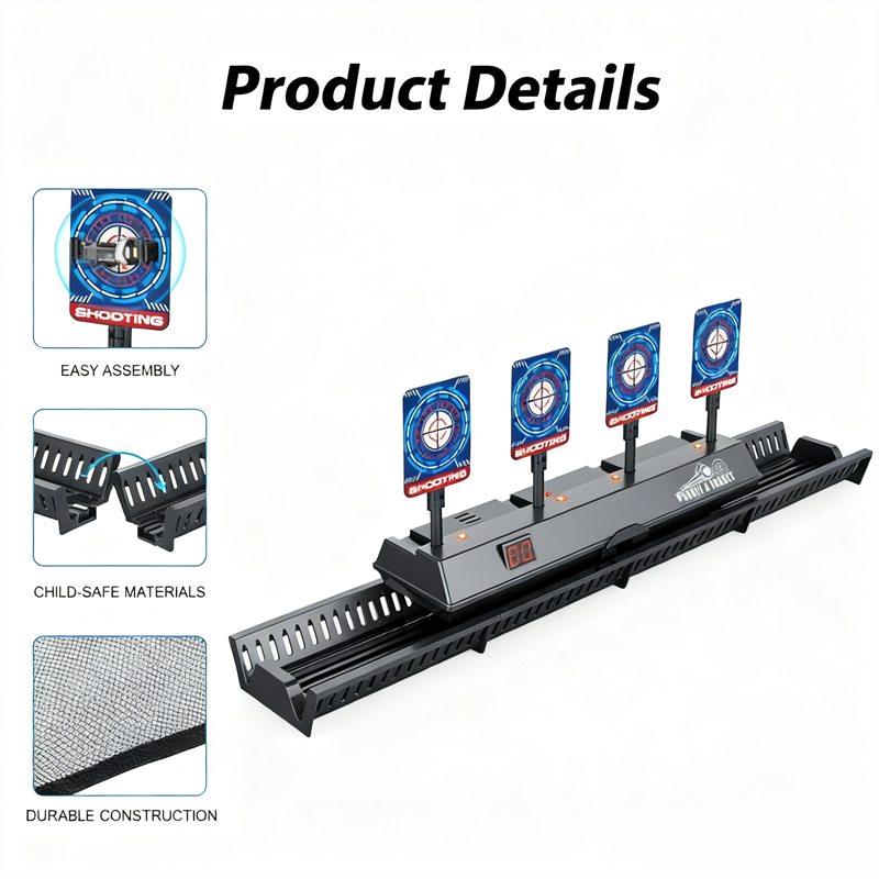 Interaktiivinen ammuntapeli liikkuvilla maaleilla ja automaattisella nollauksella