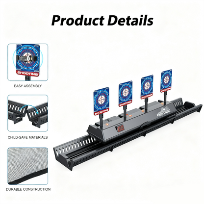 Interaktiivinen ammuntapeli liikkuvilla maaleilla ja automaattisella nollauksella