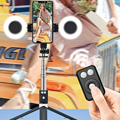 6-in-1 Selfiestick Statief met Licht - Bluetooth Tripod met Afstandsbediening (Voor iPhone & Android).