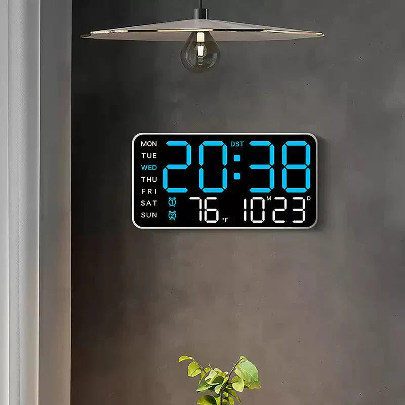 Grote Digitale Wandklok met LED Display – Moderne Elektronische Klok met Datum en Temperatuur