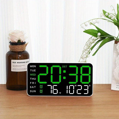 Grote Digitale Wandklok met LED Display – Moderne Elektronische Klok met Datum en Temperatuur