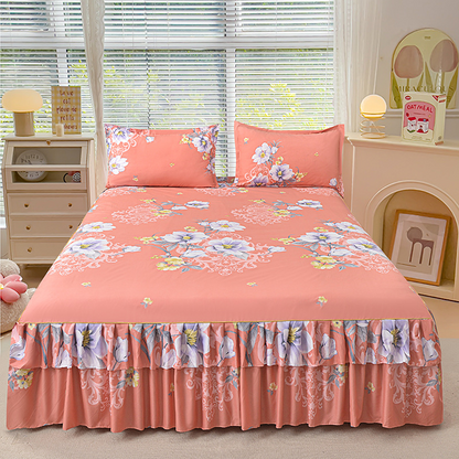 Luxe Bedrok- 3-Delige Set met 2 Kussenslopen & Dubbele Ruches (Boxspring Overtrek)