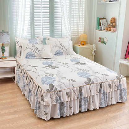 Luxe Bedrok- 3-Delige Set met 2 Kussenslopen & Dubbele Ruches (Boxspring Overtrek)