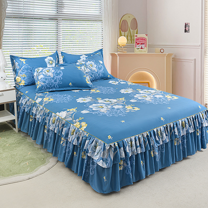 Luxe Bedrok- 3-Delige Set met 2 Kussenslopen & Dubbele Ruches (Boxspring Overtrek)