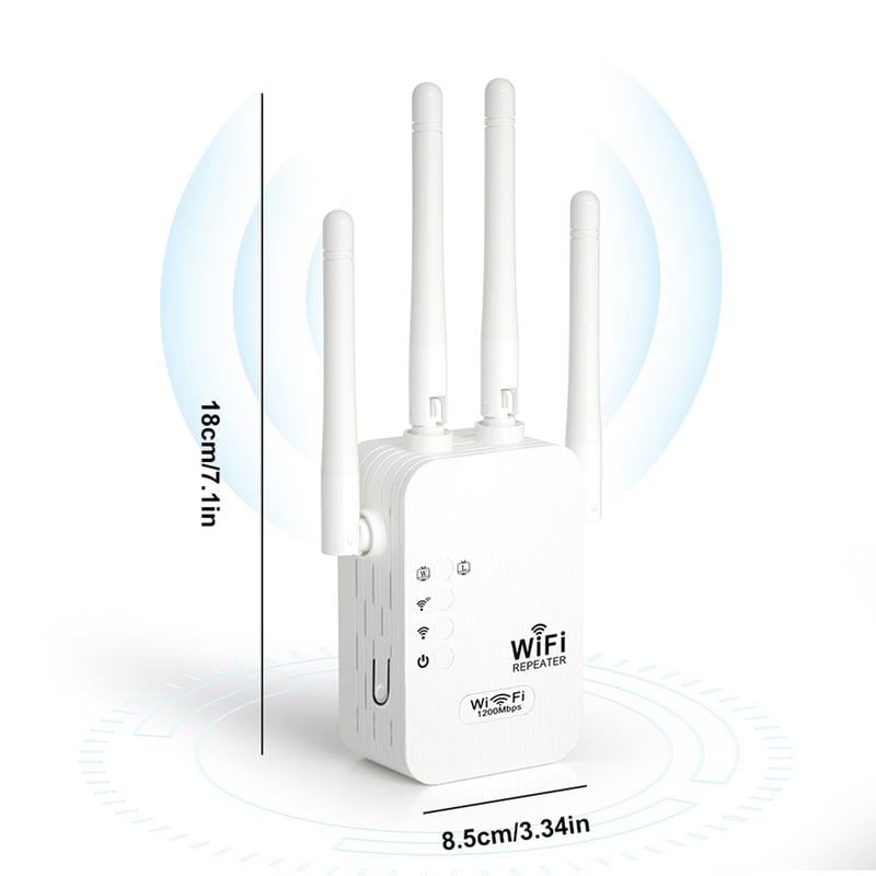 WiFi Versterker 1200 Mbps - Dual Band Repeater (5GHz & 2.4GHz) - Met Ethernetpoort & WPS.