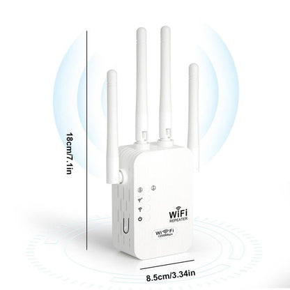 WiFi Versterker 1200 Mbps - Dual Band Repeater (5GHz & 2.4GHz) - Met Ethernetpoort & WPS.