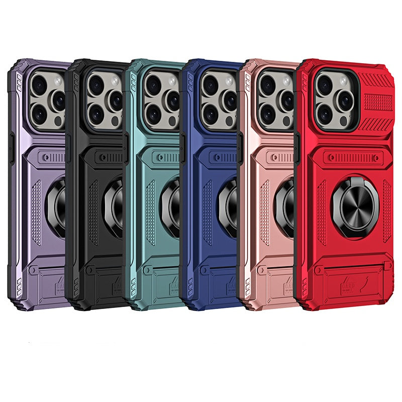 Schokbestendig iPhone-hoesje met pashouder en geïntegreerde ringhouder