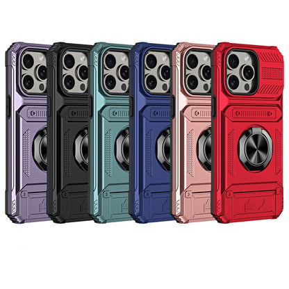 Schokbestendig iPhone-hoesje met pashouder en geïntegreerde ringhouder