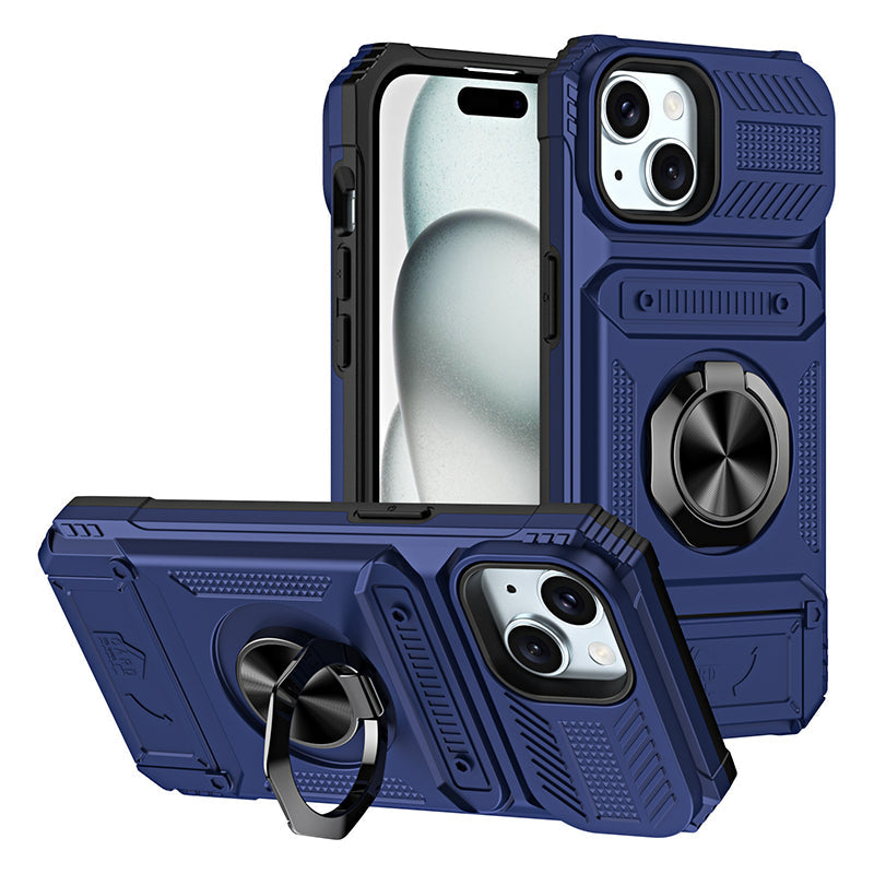 Schokbestendig iPhone-hoesje met pashouder en geïntegreerde ringhouder