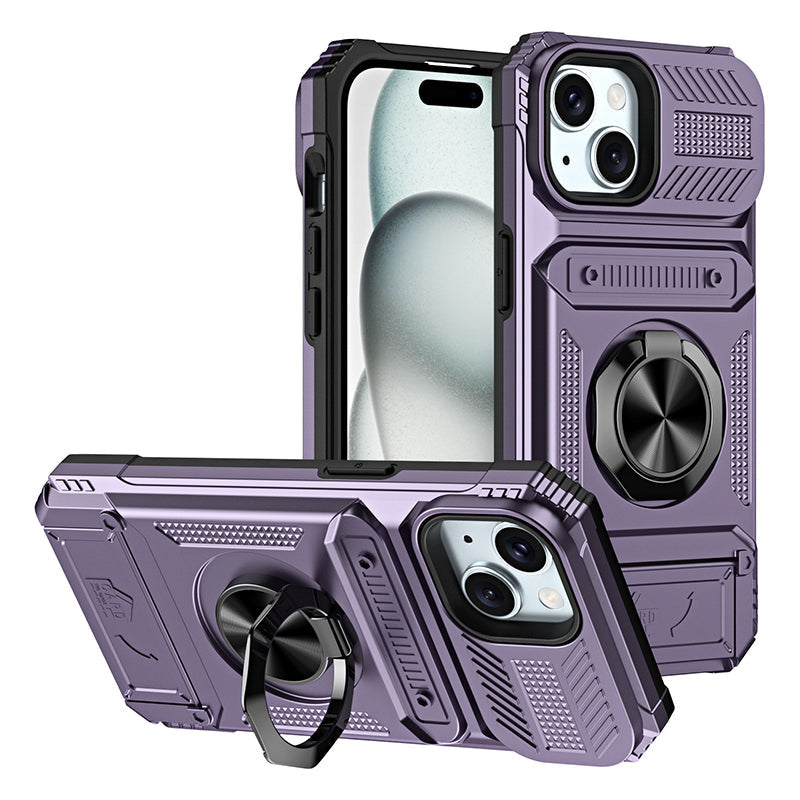 Schokbestendig iPhone-hoesje met pashouder en geïntegreerde ringhouder