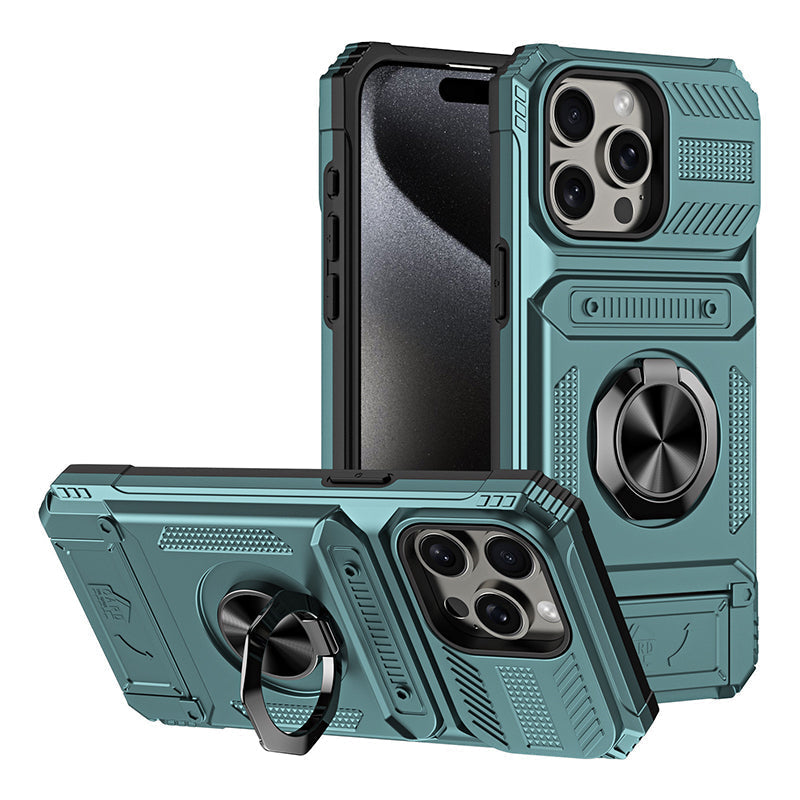 Schokbestendig iPhone-hoesje met pashouder en geïntegreerde ringhouder