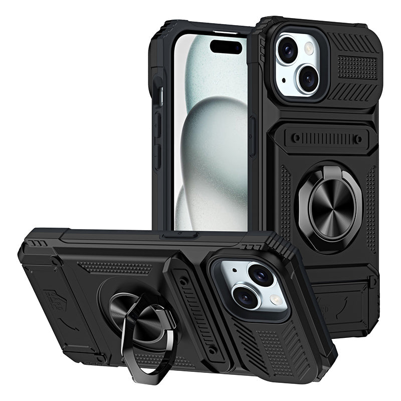 Schokbestendig iPhone-hoesje met pashouder en geïntegreerde ringhouder
