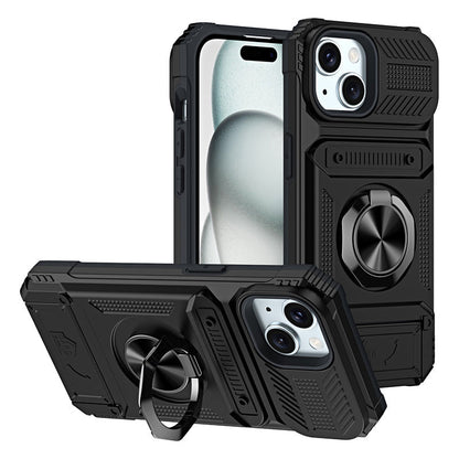 Schokbestendig iPhone-hoesje met pashouder en geïntegreerde ringhouder