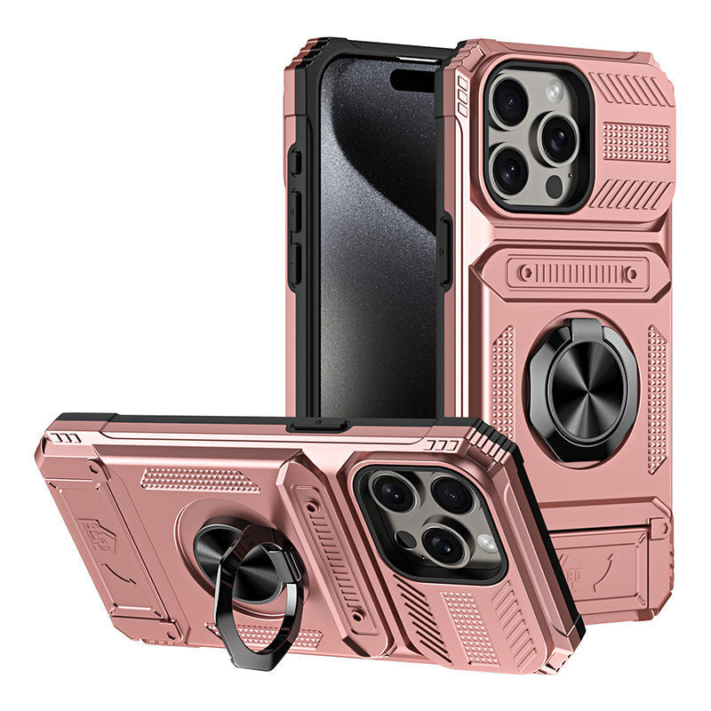 Schokbestendig iPhone-hoesje met pashouder en geïntegreerde ringhouder