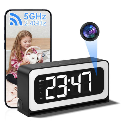 Slimme digitale klokcamera, ondersteunt dual-band wifi (5 GHz en 2,4 GHz) | Veilig bewakingssysteem voor thuis met realtime-monitoring