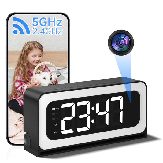 Slimme digitale klokcamera, ondersteunt dual-band wifi (5 GHz en 2,4 GHz) | Veilig bewakingssysteem voor thuis met realtime-monitoring