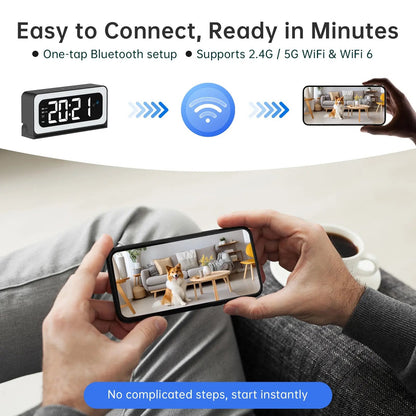 Slimme digitale klokcamera, ondersteunt dual-band wifi (5 GHz en 2,4 GHz) | Veilig bewakingssysteem voor thuis met realtime-monitoring