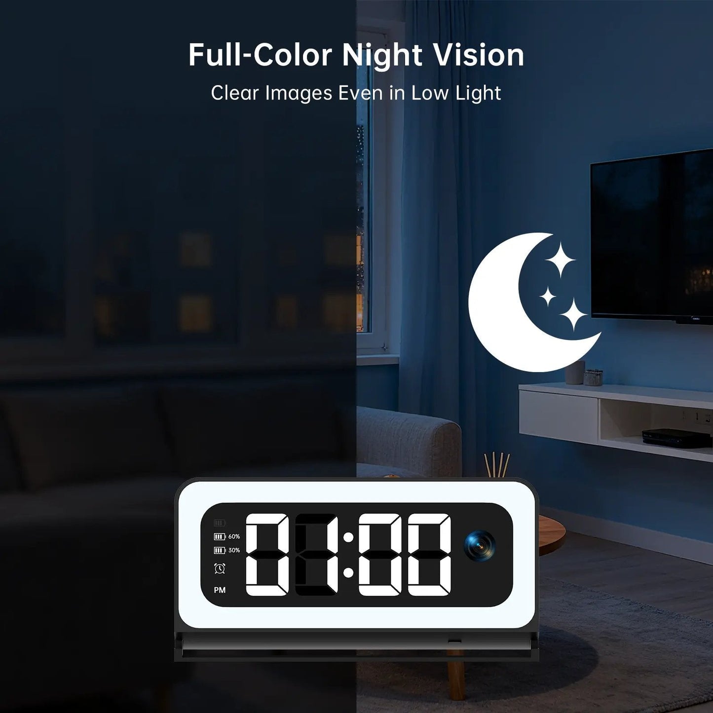 Slimme digitale klokcamera, ondersteunt dual-band wifi (5 GHz en 2,4 GHz) | Veilig bewakingssysteem voor thuis met realtime-monitoring
