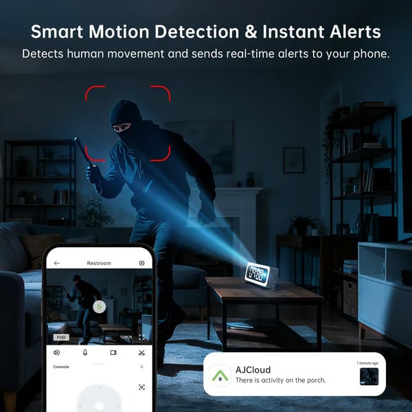 Slimme digitale klokcamera, ondersteunt dual-band wifi (5 GHz en 2,4 GHz) | Veilig bewakingssysteem voor thuis met realtime-monitoring