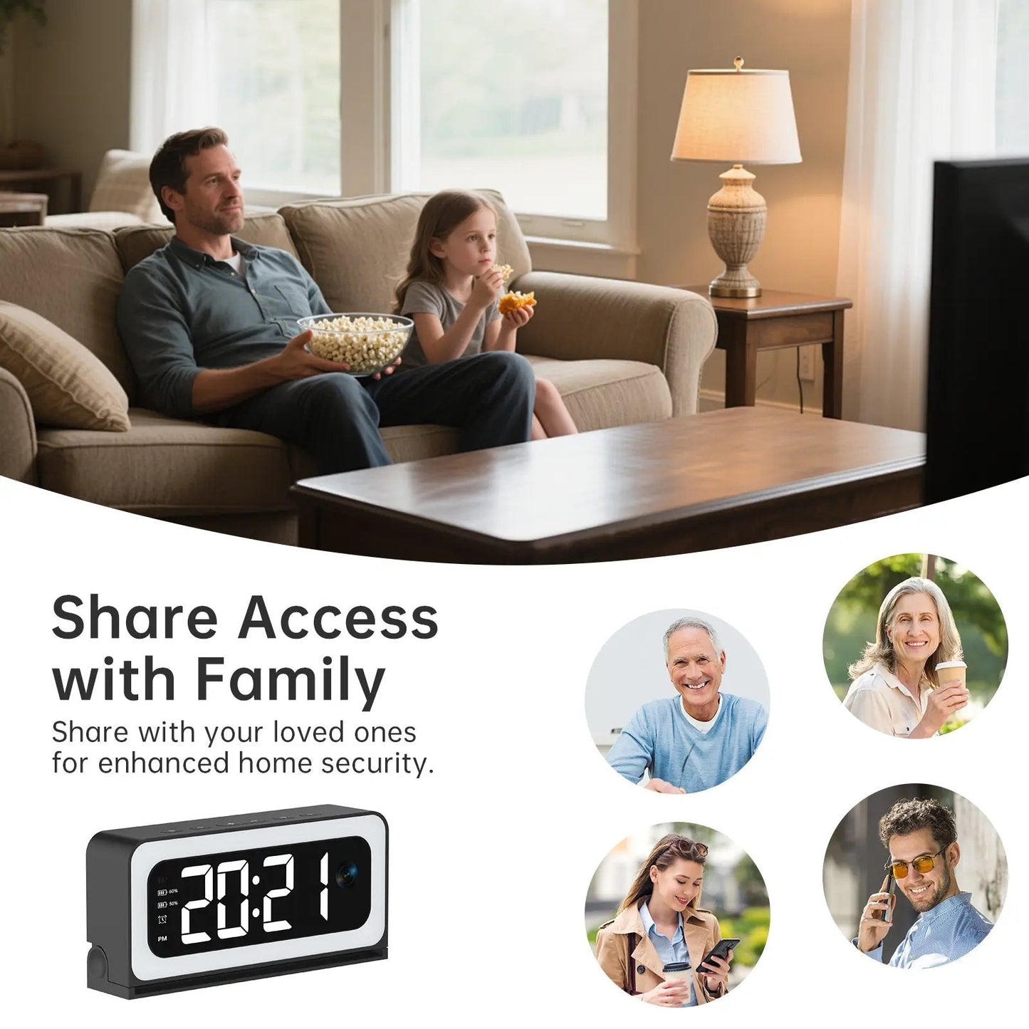Slimme digitale klokcamera, ondersteunt dual-band wifi (5 GHz en 2,4 GHz) | Veilig bewakingssysteem voor thuis met realtime-monitoring