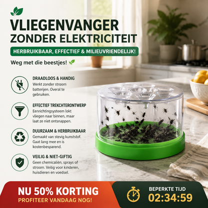 ♻️ Herbruikbare Vliegenvanger - Niet-Elektrische & Milieuvriendelijke Insectenval voor Buiten