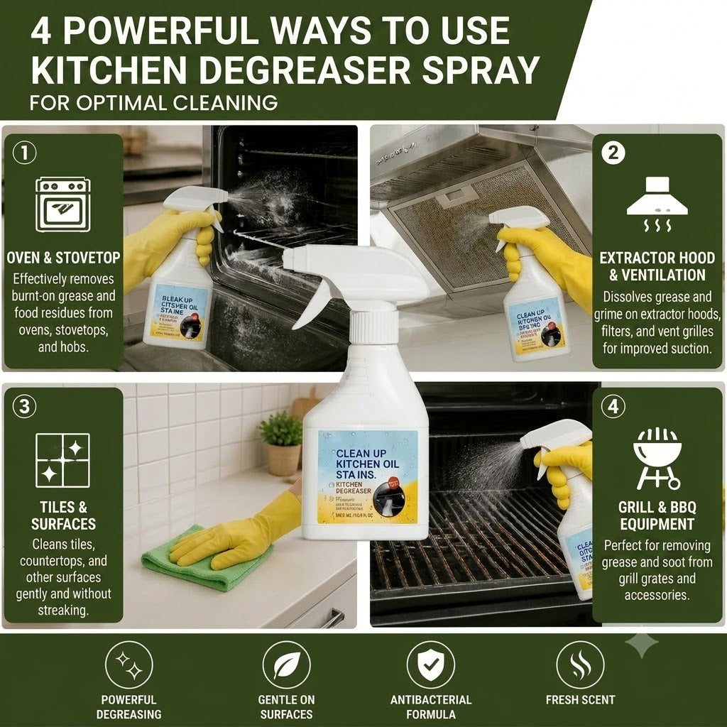 Ontvettingsspray voor de keuken – Antibacterieel en ontvettend, frisse geur.