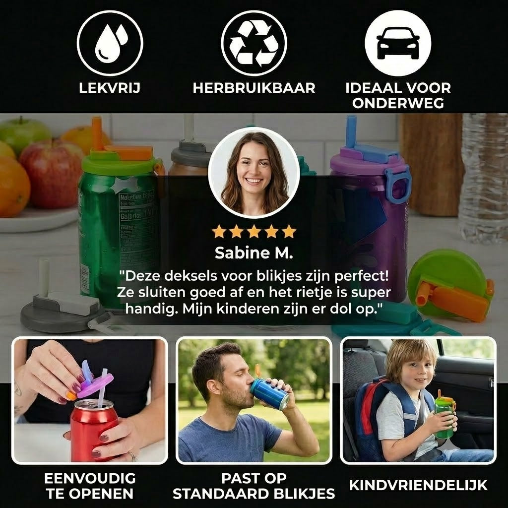 2-in-1 herbruikbare siliconen rietjesdop – Lekvrij, draagbaar drinkdeksel (set van 2)
