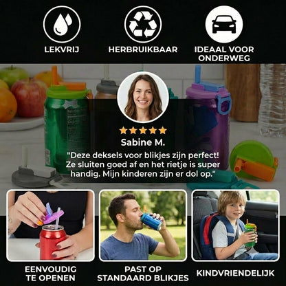 2-in-1 herbruikbare siliconen rietjesdop – Lekvrij, draagbaar drinkdeksel (set van 2)