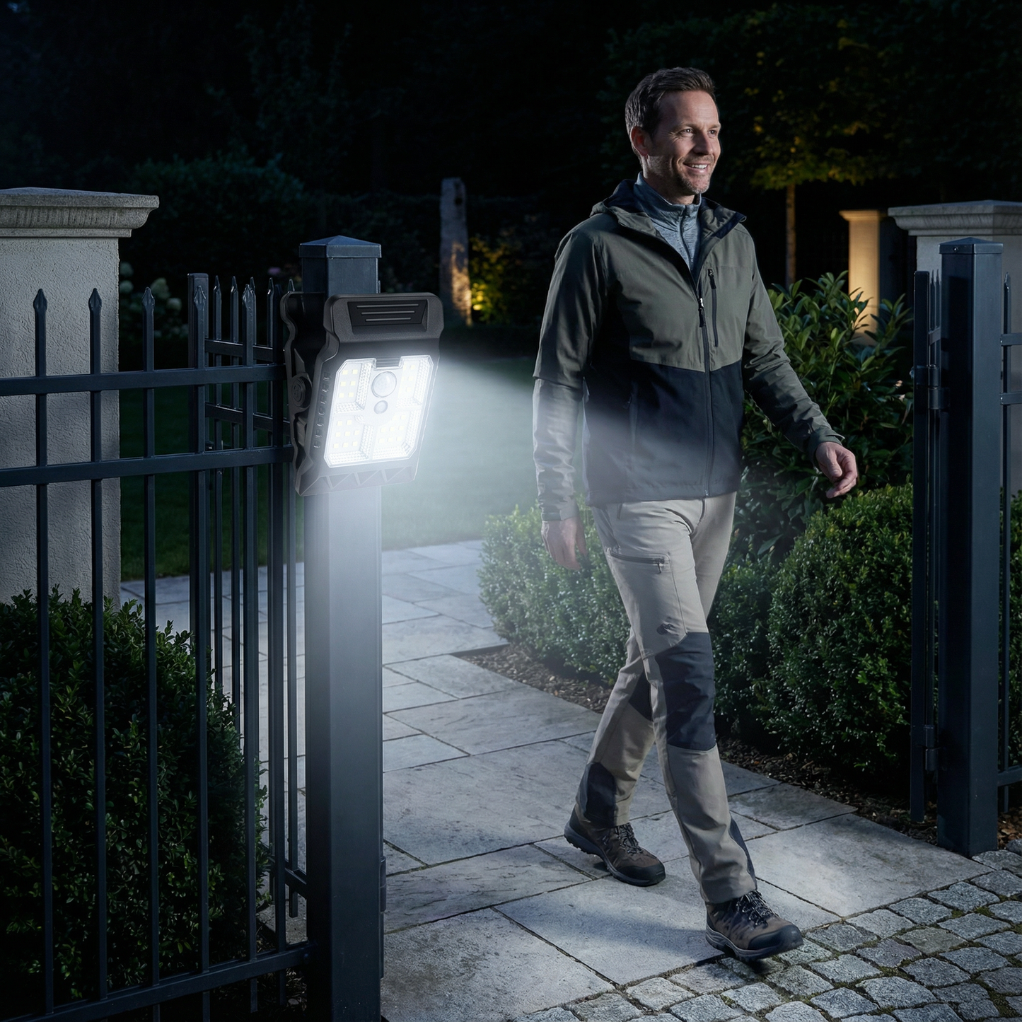 Praktische solarlamp met klem en bewegingssensor